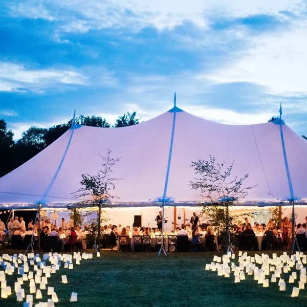 sailcloth tent for an outdoor wedding at chesterwood studio in western massachusetts, berkshire event and sail tent rental company, wedding tent