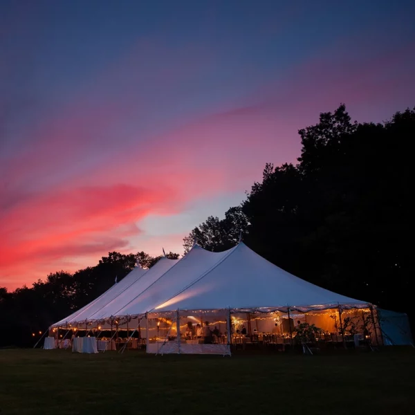 sailcloth tent for an outdoor wedding in western massachusetts, berkshire event and tent rental company