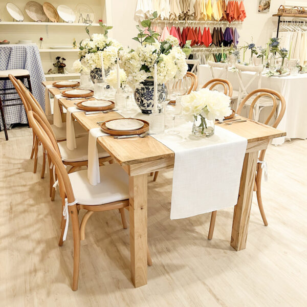 custom wood table rentals in mass staged by A. Merisier Events using stoneware china and mayan small plates