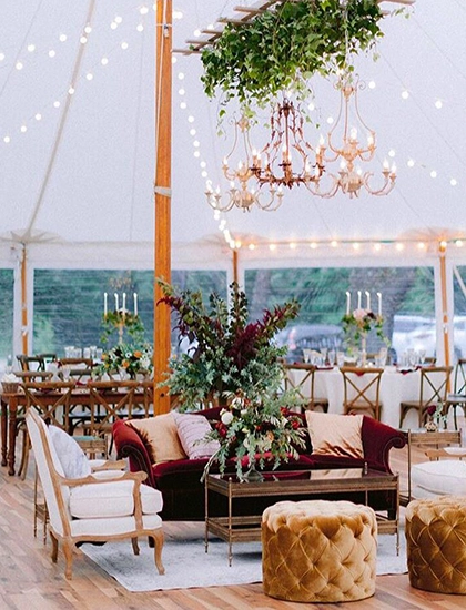 hudson valley wedding with sail cloth tent with tent lighting design