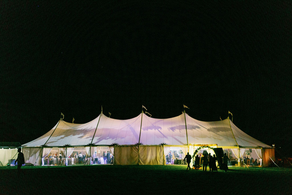 sail cloth tent outdoor wedding berkshires mass with tent lighting
